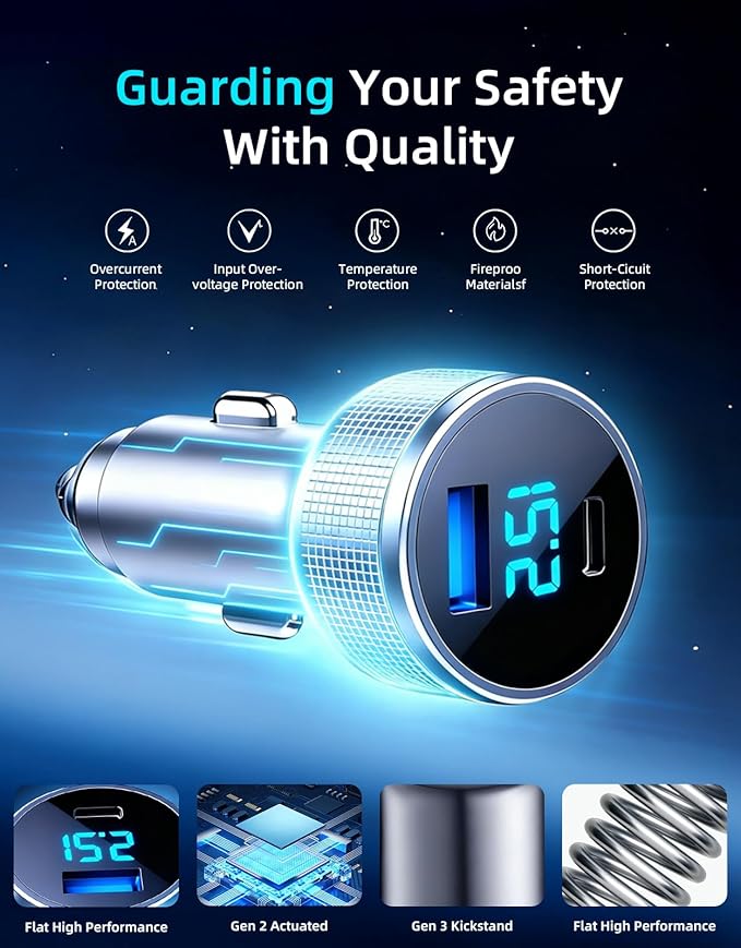 starlink mini car Adapter, 3 in 1 Starlink Mini Car Adapter DC Power Cable and Cigarette Lighter Adapter 12V-48V with Voltage Display, Durable USB-C PD 45W and USB-A 35W Ports，Suitable for Cars（10FT）