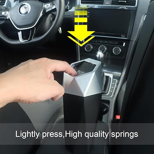 Car Trash Can Bin,Small Garbage Can with Lid,Automotive Cup Holder Mini Cars Trashcan,Portable Cars Door Trash Cans,Car Essentials Gadgets Dustbin (1Pcs, Silver)