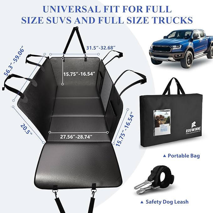 Back Seat Extender for Dogs Truck-Large Space, Dog Pet Seat Cover Back Seat Hard Bottom 500lb, Anti-scratch Dog Hammock for Crew Cab Trucks F150, RAM1500, Sierra, Tundra, Silverado, All Black