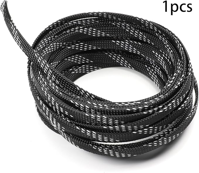 Aicosineg 32.81ft PET Flexible Braided Cable Sleeve 0.33inch Width Wire Loom Sleeving and Organizer Flexible Wire Mesh Sleeve Wrap Protector for TV Audio PC Cords from Pets Chewing Black and Yellow