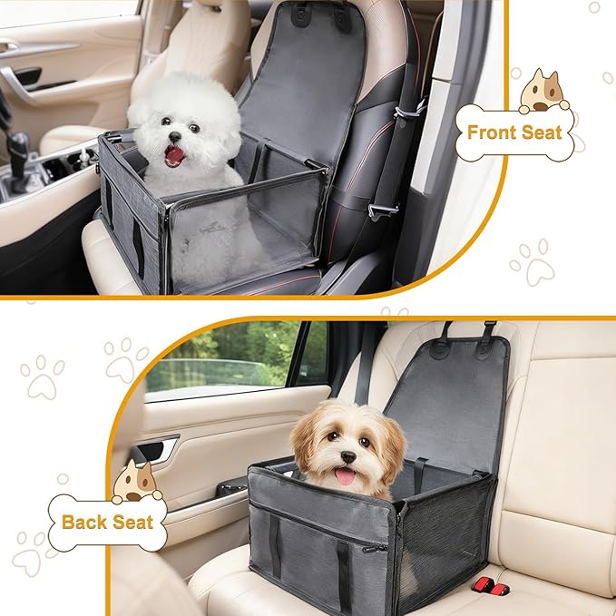 Dog Car Seats for Small Dogs,Pet Booster Seat with ，Frame Walls Extra Stable Waterproof Dog Box Car for Back and Front Seat,for Pet Up to 15 lbs