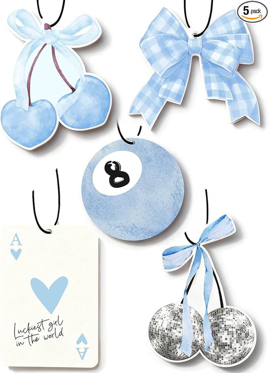 Coquette Girly 5pcs Car Air Freshener Cute Blue Bow Cherry Automotive Accessories Car Interior Hanging Scents Decor for Women Teen Girls