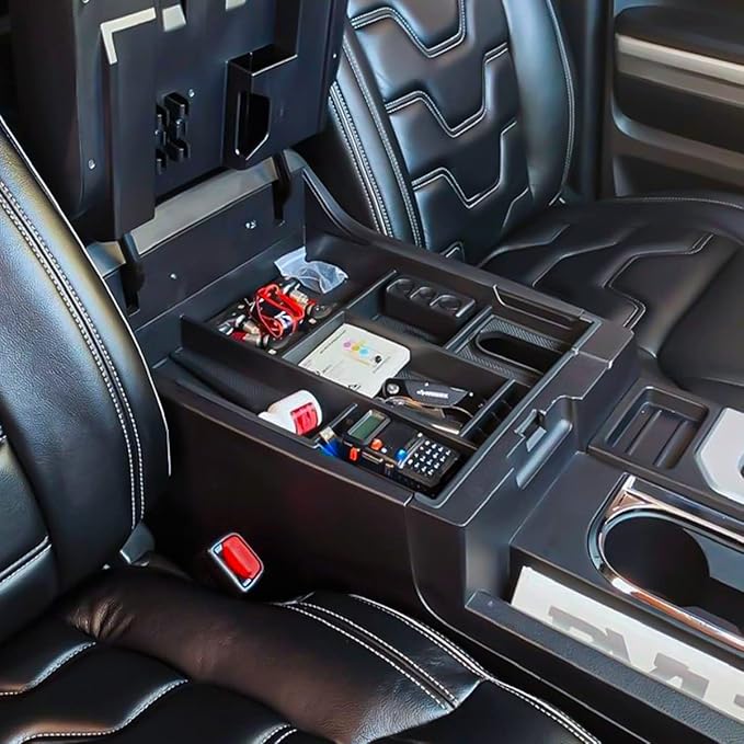 EDBETOS Center Console Tray Organizer Compatible with Toyota Tundra 2014 2015 2016 2017 2018 2019 2020 2021 Accessories, Armrest Secondary Storage Box (Black Trim)
