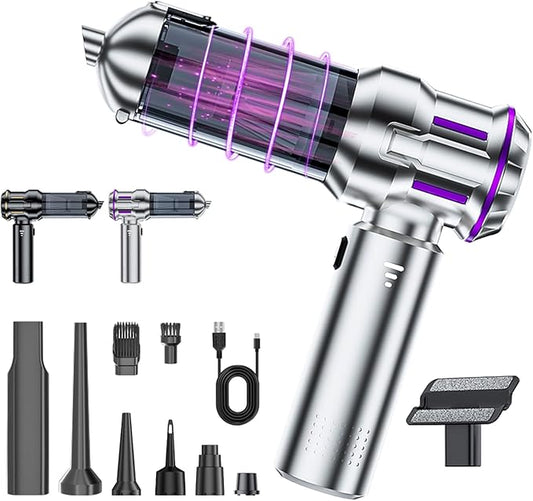 Handheld Car Vacuum Cordless, Mini Vacuum Cleaner Rechargeable, 16000Pa Hand Held Vacuum Cleaner Portable, Small Vacuum with Multi-Nozzles, Dust Duster for Car Home Office Pet (Silver Purple)