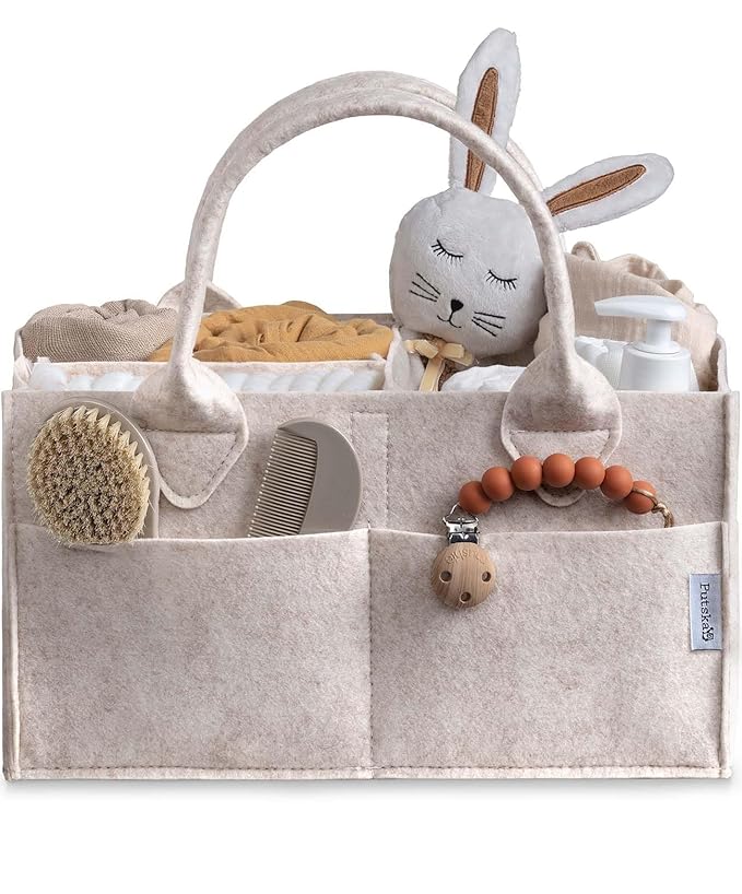 PUTSKA Baby Diaper Caddy Organizer - Nursery Storage Basket for Diaper Station, Baby Basket Shower List and Registry Gift Must-Haves, Newborn Essentials, Nursery Decor for Boy or Girl - Mocha, XL