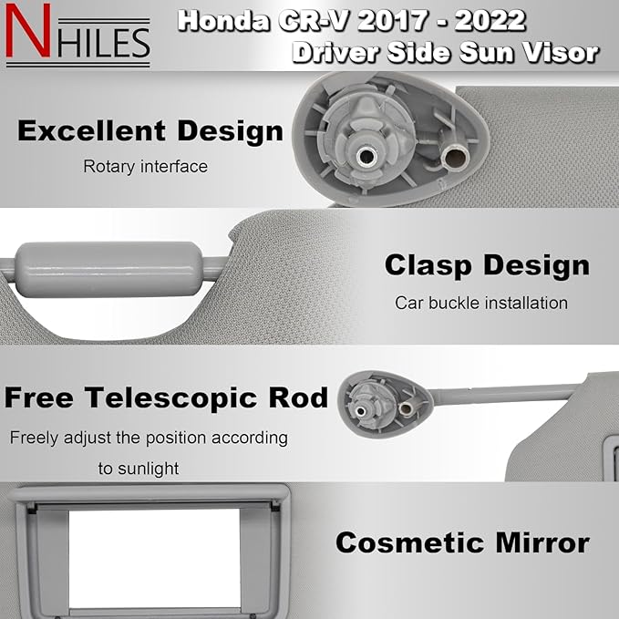 NHILES Driver Left Side Sun Visor Replacement Fits for Honda CR-V 2017-2022 Sunshade Without Light 83280TLAA02ZB Color: Gray
