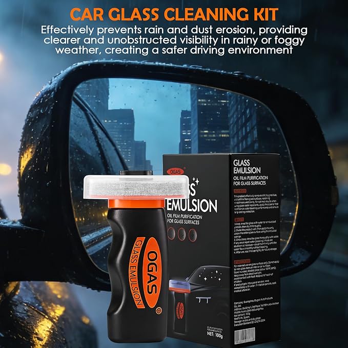 Car Glass Oil Film Remover, 100ml Roll-On with Cleaning Pad, Effectively Removes Oil Film & Smudges, Restores Windshield Clarity for Safer Driving