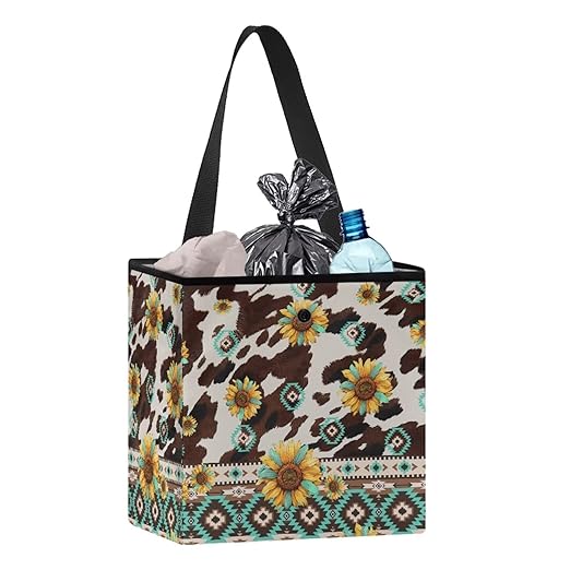 Navajo Aztec Tribal Print Car Trash Can for Back Seat Car Accessories for Women Men Leakproof Auto Garbage Cans Hanging Cowhide Sunflower Trash Bin for Car Water-Resistant