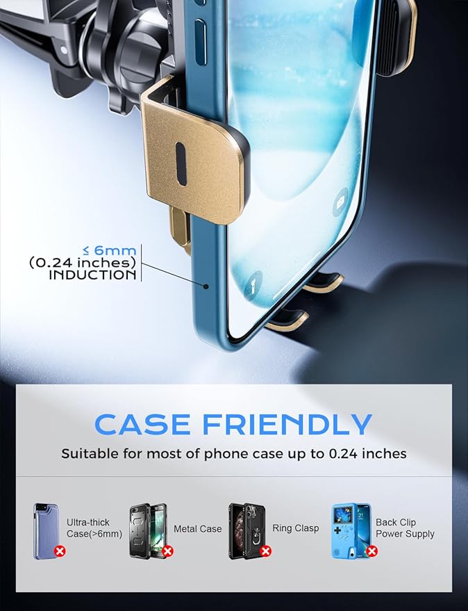 CHGeek Wireless Car Charger, 15W Fast Charging Auto Clamping Car Charger Phone Mount Phone Holder fit for iPhone 15 14 13 12 11 Pro Max Xs, Samsung Galaxy S24 Ultra S23 S22 S21, S20, S10+, Golden