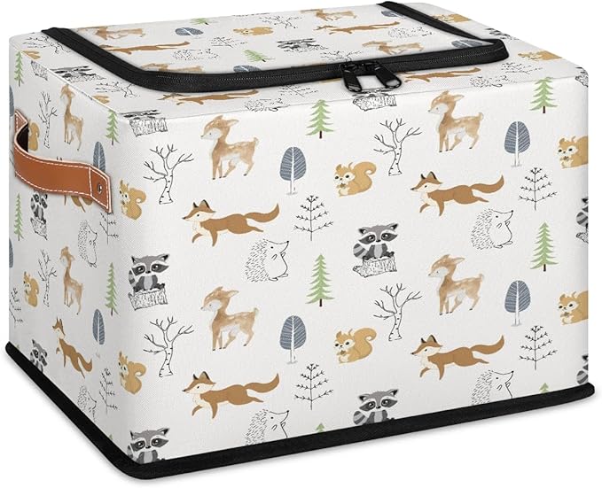 Large Toy Box Collapsible Storage Bins with Lids Closet Storage Baskets for Organizing Shelves Nursery Toy Storage Organizer Boxes for Kids, Boys, Girls (Cute Forest Animal Raccoon Fox)