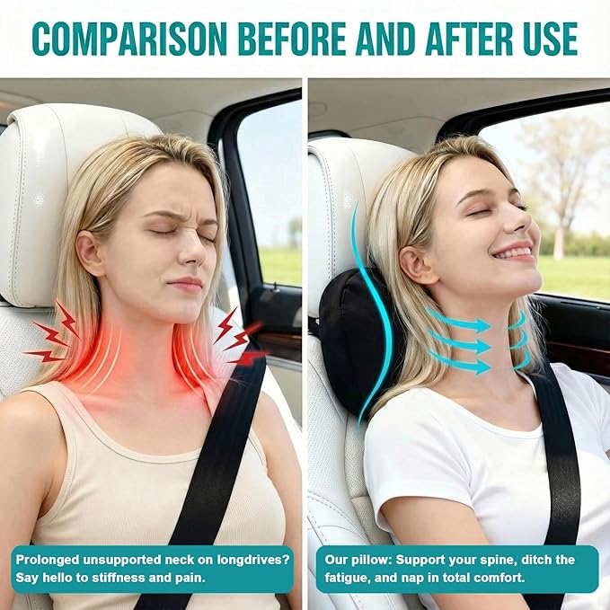 2PCS Car Pillow for Car Neck Pillow for Driving Seat Neck Support Soft Cushion Back Support Head-Rests for Vehicle Sleeping with Elastic Adjustment Strap (Violet, Head and Lumbar)