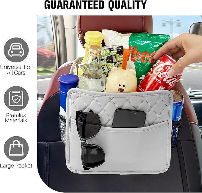 LXUNYI Car Seat Organizer, Updated Large Leather Backseat Car Organizer with Cup Holders Multifunctional Over the Seat Storage Organizer Bag Hanging Back Seat Organizers for Kids (Gray 1Pack)