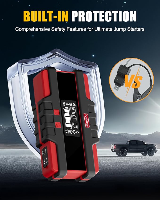 Battery Jumper Starter Portable, 6000A (12V) - Portable Booster Pack with Voltage Detection & Protection for Gas/Diesel (Up to All / 12L)