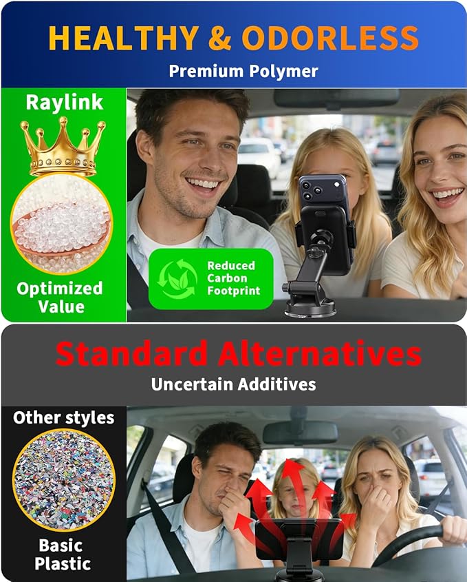 RayLink【2026 True Military-Grade Car Phone Holder【Upgraded Strongest Suction & Clip】 Universal Cell Phone Mount Truck Stand for Dashboard Windshield Vent for iPhone 17 Pro Max 16 15 Samsung