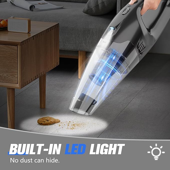 BSRCO Handheld Vacuum Cordless Rechargeable, 3-in-1 Car Vacuum Portable with LED Light & USB Charge, 1.65Lbs Lightweight Hand Vacuum Cleaner for Pet Hair, Home, Car Interior
