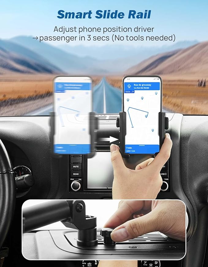 JOYTUTUS Metal Dash Mount Phone Holder Compatible with 2011-2018 Wrangler JK(Not Fit 2018 Wrangler JL) | Custom Fit Phone Mount Expansion Platform| One-Hand Adjustable Clip