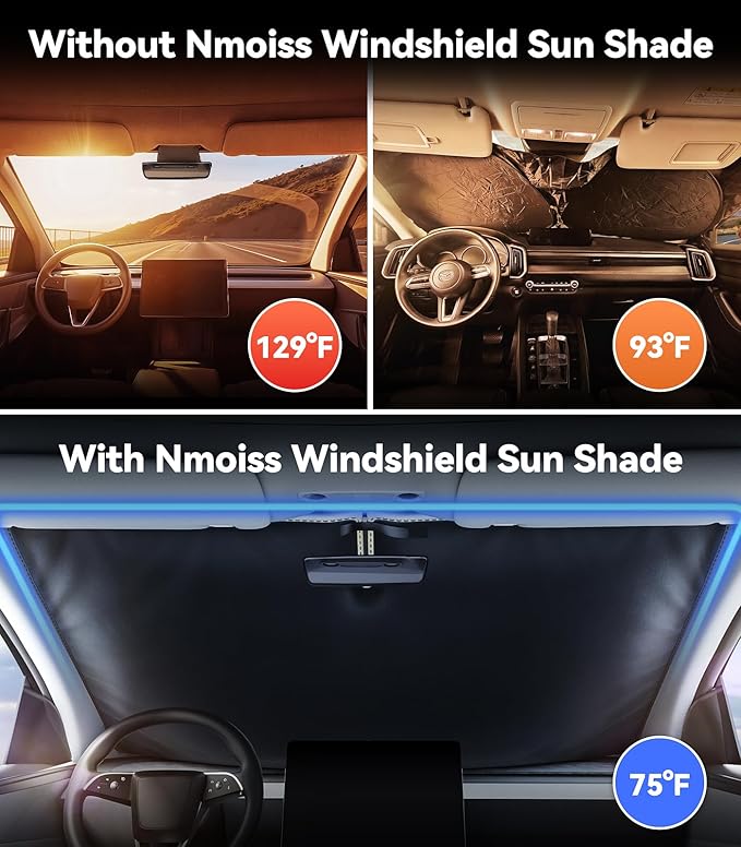 Nmoiss Ice Silk Air-Cooled Car Windshield Sun Shade, [Enjoy Superior Coolness & Comfort] 84.2% Heat Insulation UPF>50 UV Block, Interior Protection, Universal Fit for Car SUV Truck, Large 64" x 34"