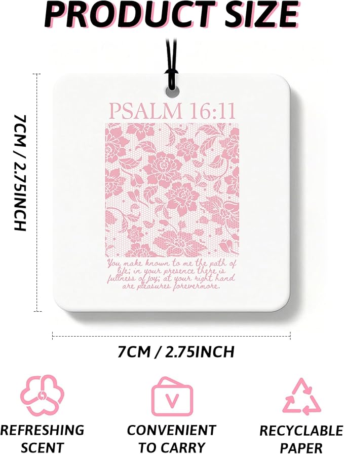 Pink Christian Car Air Freshener 4 Pcs, Girly Pink Bow Floral Religious Hanging Air Freshener for Cars Closet Drawer Books, Cute Preppy Christian Car Accessories Mirror Decor for Women