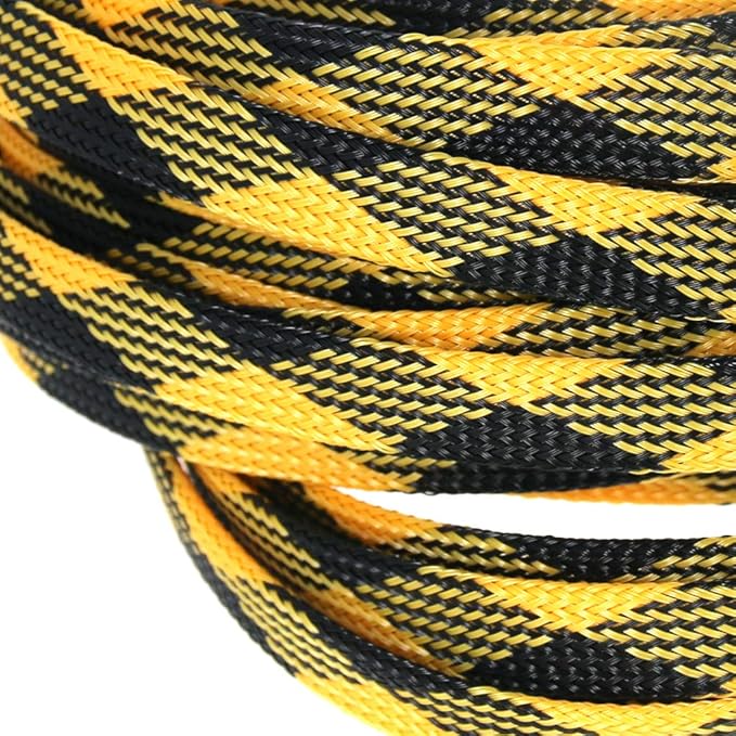 Aicosineg Cable Sleeve Braided Sleeving PET Wire Loom Tubing Cable 32.81ft-2/5inch Wrap Protector for HiFi Audio and Video Headphone Cable Protect Wires from Chewing of Pets Black and Yellow