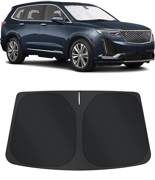 TINGLU Sun Shade for Cadillac XT6 2020-2024 2025 Accessories Windshield Sun Shade Window Shade UV Rays Protection Sun Visor Cover with Steering Wheel Sunshade Storage Bag