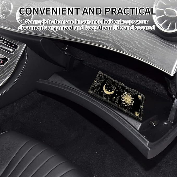 Car Registration and Insurance Card Holder, Vehicle License Documents Glove Box Compartment Organizer Wallet, ID Card Holder for Car Essentials Automobile, Sun Moon Clouds Witchy