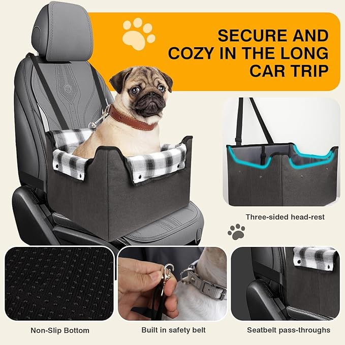 Dog Car Seats for Small Dogs,Foldable Pet Front Seat Dog Car Seat,Elevated Dogs Booster Truck Seat,Detachable and Washable Inner Lining,Reduces Anxiety & Road Trips,Up to 20lbs, Fits Front/Back Seats