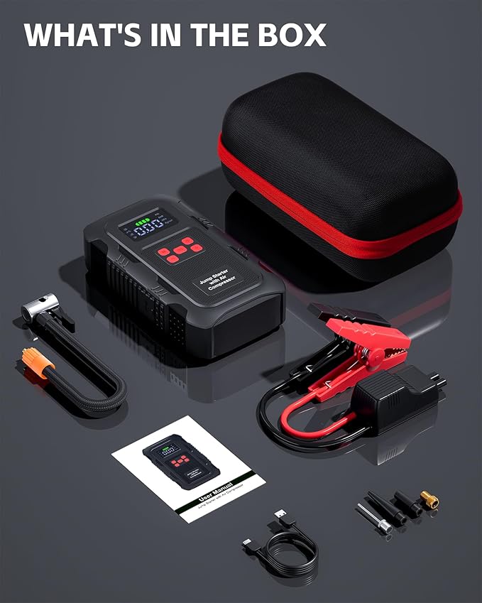5000A Jump Starter with Air Compressor, Portable Car Battery Jump Starter with 150 PSI Tire Inflator for Up to 10.0L Gas and 8.0L Diesel Engines, 12V Jump Box with LCD Display