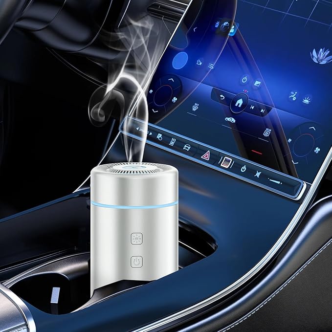 SEEDSEEL 100ML Car Essential Oil Diffuser, Rechargeable Battery Powered, Cordless Portable Aromatherapy Humidifier with 7 LED Color Lights 2 Timer Modes for Car Room Home Office (Silver)