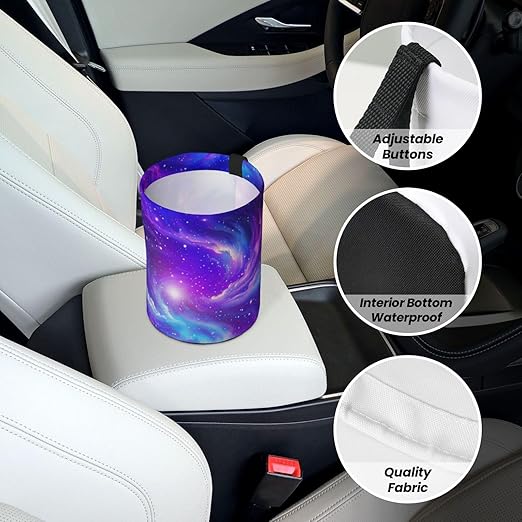 Car Trash Bag Purple Galaxy Hanging Back of Seat Car Portable Trash Bag Purple Galaxy Waterproof One-Handed Portable Strap Drawstring Garbage Bags with 2 Pieces Car Coasters
