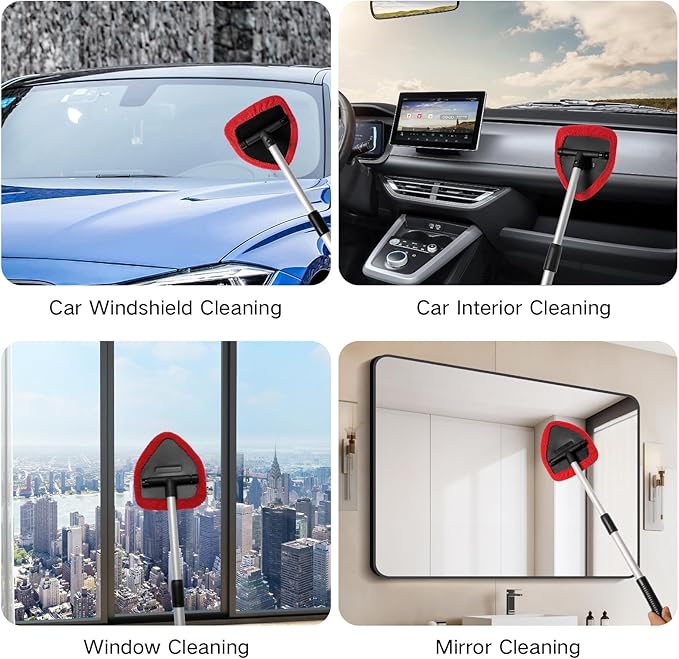 Qydipclin 10pcs Windshield Cleaner Tool, Car Window Cleaning Wash Kit with 4 Reusable Microfiber Pads 1 Spray Bottle and Extendable Handle Auto Glass Wiper Kit, Multicolor