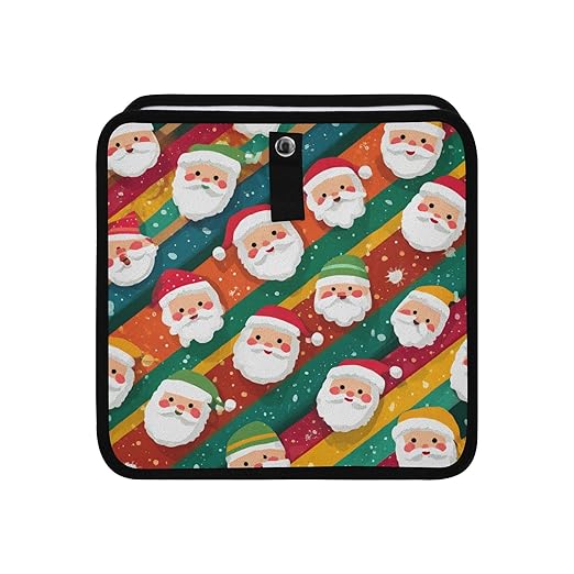 Car Trash Can Organizer Bin with Adjustable Strap for Back Front Seat Console Waterproof Leakproof Collapsible Portable 8.66 Inch Colorful Diagonal Striped Santa Claus