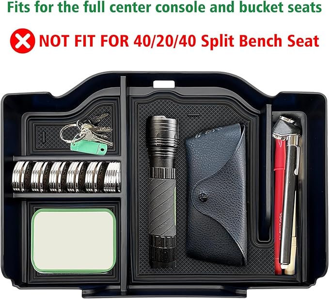Center Console Organizer fit for Dodge RAM 1500 2500 3500 2025 2024 2023 2022 2021 2020 2019 Accessories Interior Storage Box Armrest Storage Tray (Black) NOT FIT FOR 40/20/40 Split Bench Seat.
