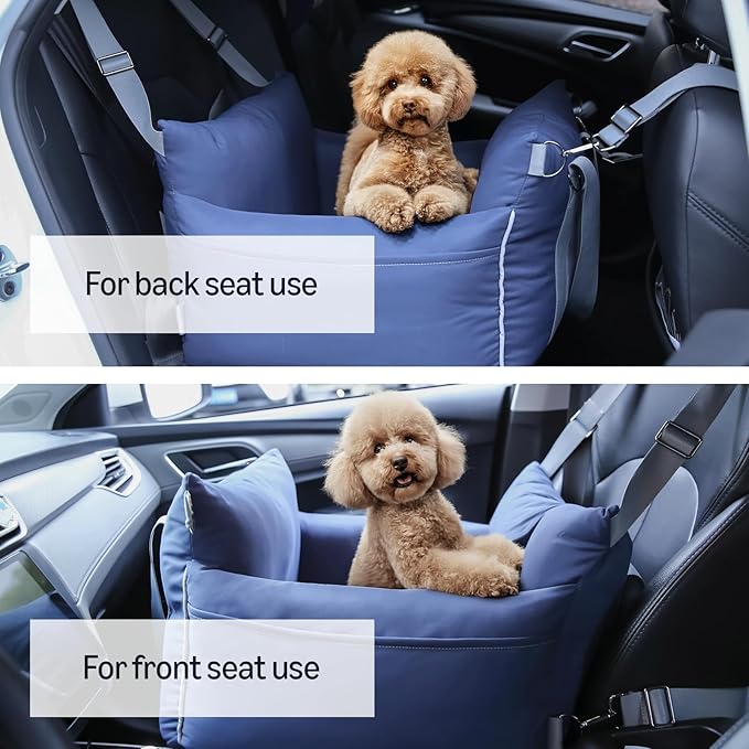 Amazon Basics Dog Car Seat, Pet Booster Car Seat for Small Medium Dogs, Outdoor Carrier Bed for Travel with Leash & Washable Cover
