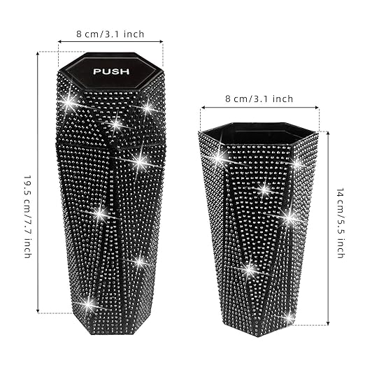 NBTEPEM 2 PCS Bling Car Trash Can with Lid, Bling Car Accessories Trash Bin, Leakproof Auto Garbage Can with 60 Trash Bags, Multipurpose Organizers and Storage for Home, Office (Black Diamond)