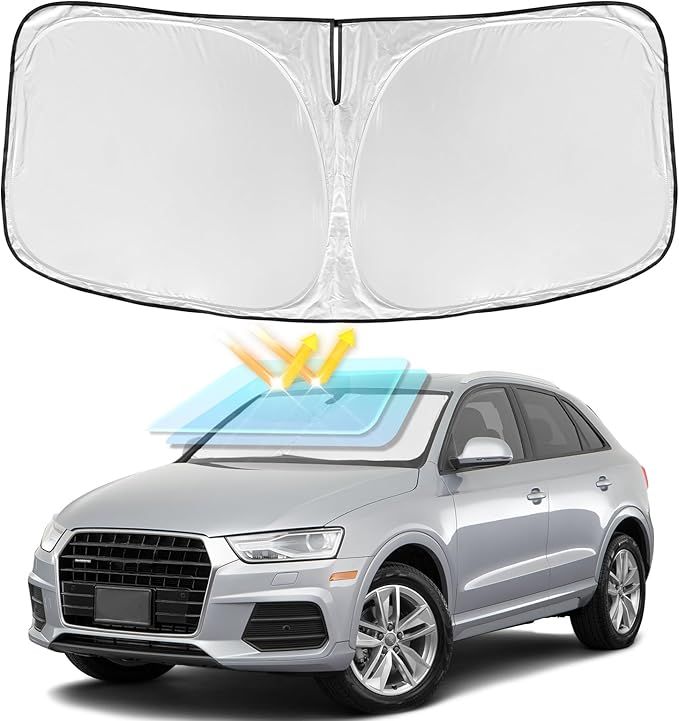 for Audi Q3 2013-2018 Windshield Sun Shade - 4 Layers Car Sunshades for Front Windows Shade Cover Custom Fit Q3 Sun Visor 250T Retractable Shade Blocks UV Rays Car Accessories