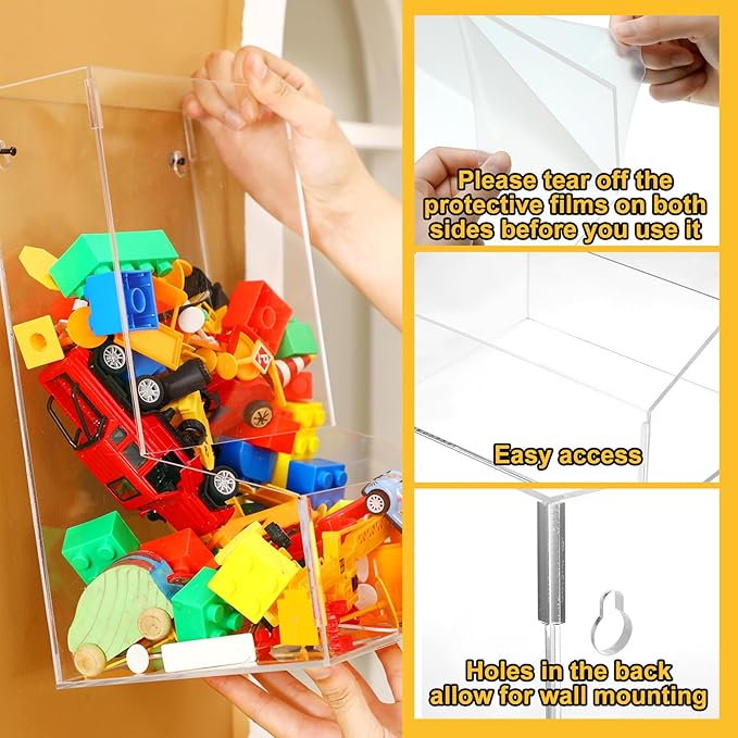 Maitys Acrylic Toy Car Dispenser Wall Hanging Organizer and Storage Bin for Playroom Clear Wall Organizer for Blocks Cars Trains Balls Darts Snacks Markers Puzzles Living Room Bars Storage