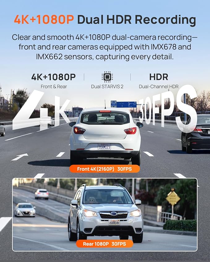 70mai A810S 4K Dual Dash Cam Front & Rear, STARVIS 2 HDR Super Night Vision, AI Motion Detection & 24/7 Parking, Built-in GPS, Wi-Fi & Optional 4G Remote Viewing, ADAS, Loop Recording, Time-Lapse