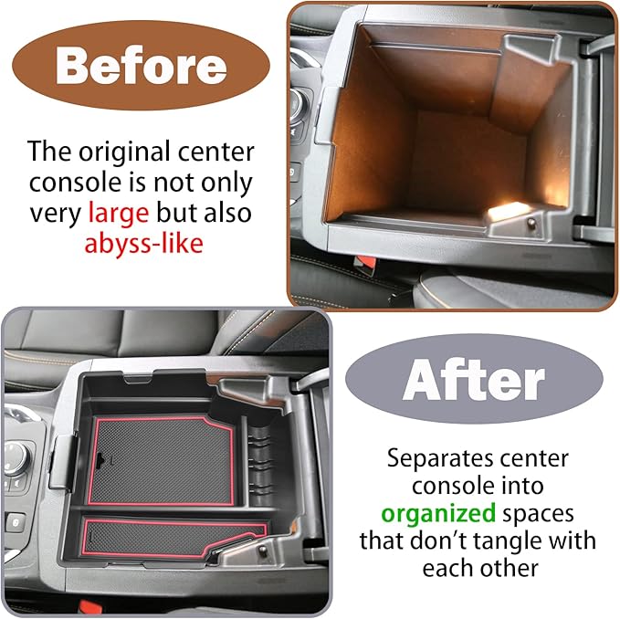RUNROAD Center Console Organizer Tray Compatible with Chevy Traverse 2018-2021 2022 2023 Accessories, Insert Secondary Storage Box ABS Material Armrest Tray Red