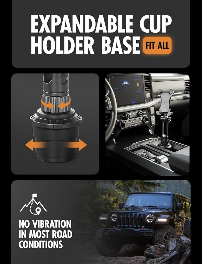ToughTested Boom Adjustable Mobile Cup Holder Phone Mount, Features Bendable, No-Vibration Boom Arm, Expandable Phone Grip with 360 Degree Rotation, Quick Release Button, Compatible with Smartphones