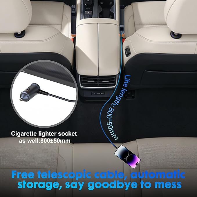 MQOUNY Car Seat Gap Filler with Retractable Car Charger, 36W Cars Adapter USB C Fast Charger for iPhone 17 Pro Max 16 14 13, Multifunctional Seat Side Gap Filler,Car Accessories Birthday Gifts