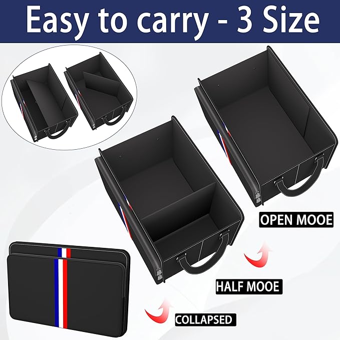 Homeve Trunk Organizer for Car, Waterproof Collapsible 3 Compartments Car Organizer, Foldable Storage for Car Accessories, Tools, Sundries for Women Men, Tote Bag (Black Black, Standard)