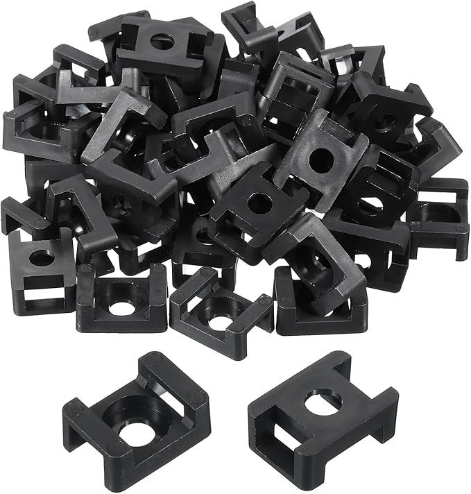 MECCANIXITY 500pcs Cable Tie Base Saddle Type Mount Wire Holder, 0.88"x0.63"x0.35" Wire Clips Organizer Holders Clamps for Electronic Wires, Black 0.21"Dia