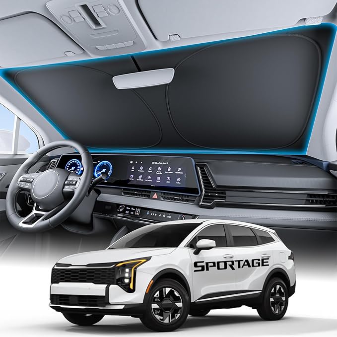 Wigoo for Kia Sportage Windshield Sunshade [OEM Design, 100% Sun Blockage] Foldable Heat Insulation Sun Shade with Storage Bag, for Kia Sportage (2020-2026), Silver Coating