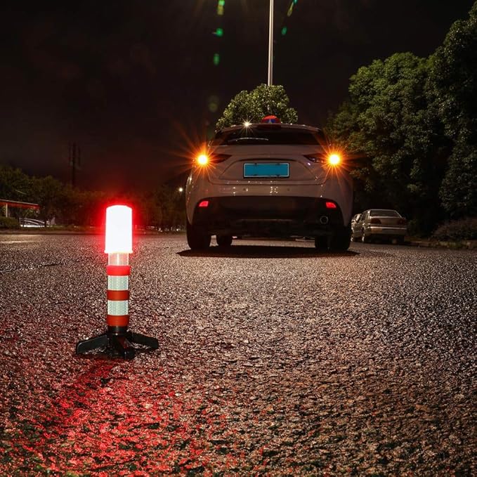 Twinkle Star Emergency Roadside Flares Kit LED Safety Strobe Road Warning Light Highway Beacon Alert Flare with Magnetic Base, Detachable Stand, Solid Storage Case (Set of 2)