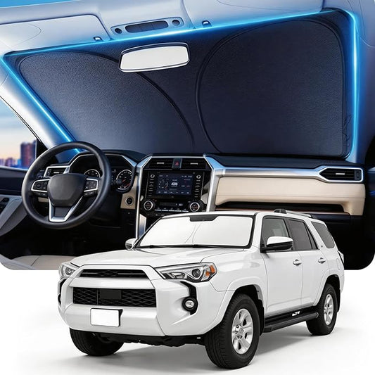 DMJN Front Windshield Sun Shade for Toyota 4Runner (2017-2026), [Nano Ice-Crystal Coatings] UPF50+ Heat & UV Block, Protect Car Interior & Keep Cool, Flodable Steel-Ring Car Cover for Summer