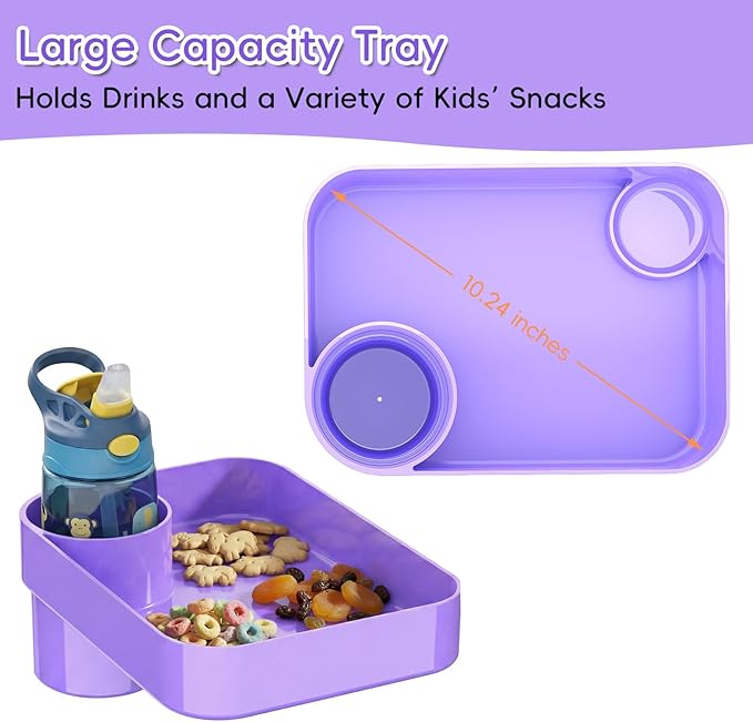 Kids Car Seat Tray, Travel Tray with Cup Holder for Toddler Baby, Kids Car Seat Food Snack Organizer for Road Trip, Stroller Snack Organizer Travel Must Haves Toddler Must Haves (Purple, 2 Packs)