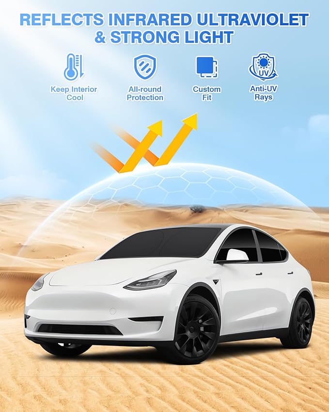 Canvcle Windshield Sun Shade for Tesla Model Y 2020-2024 Accessories Side Rear Window Shade Cover Set Window Sun Visor Blocker Privacy Cover for Camping Keep Vehicle Cool Black 8PCS (Not for Juniper)