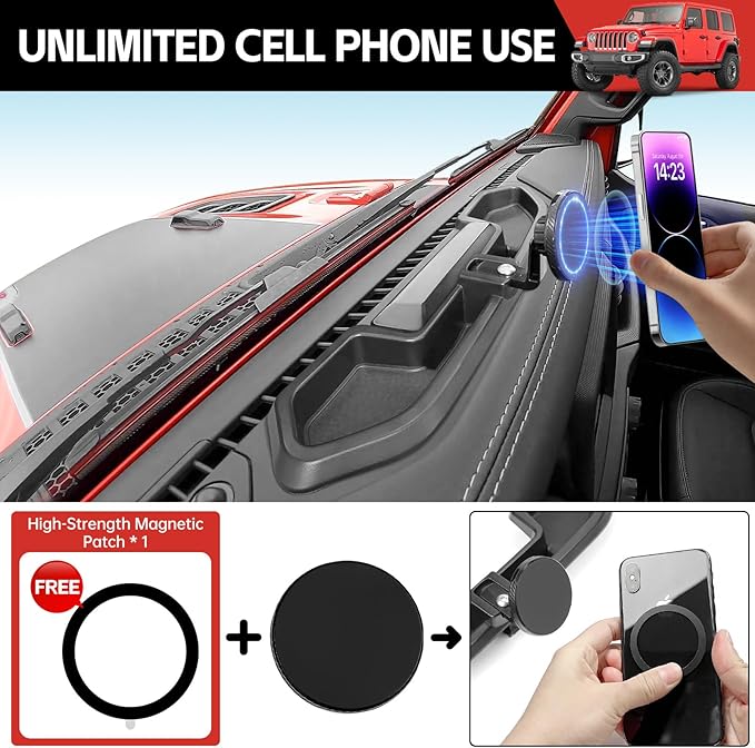 Magnetic Phone Mount Holder Fit for 2021-2023 Jeep Wrangler JL JLU 4XE Car Dashboard Multi-Mount Phone Holder Dash Tray for 2023 Jeep JL 4XE Accessories(2021-2023 4XE, Not for Gladiator/4X4)
