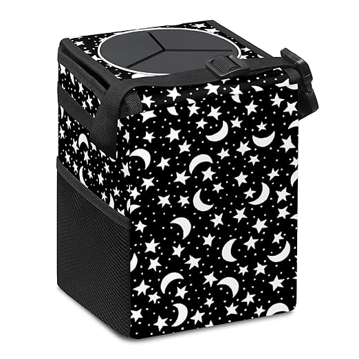 Gothic Night Stars Moons On Black Car Trash Can with Lid Collapsible Reusable Waterproof Garage Bag,Automotive Garbage Can,Car Accessories Interior Organizer, 22112802