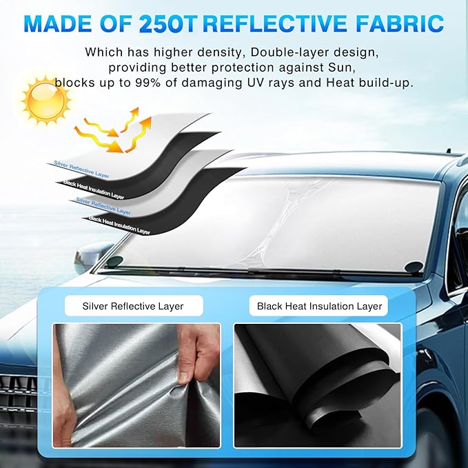 KUST Windshield Sun Shade for 2017-2024 2025 2026 Cadillac XT5 Accessories Window Shade Foldable Sunshade Protector Blocks UV Rays Keep Car Cooler